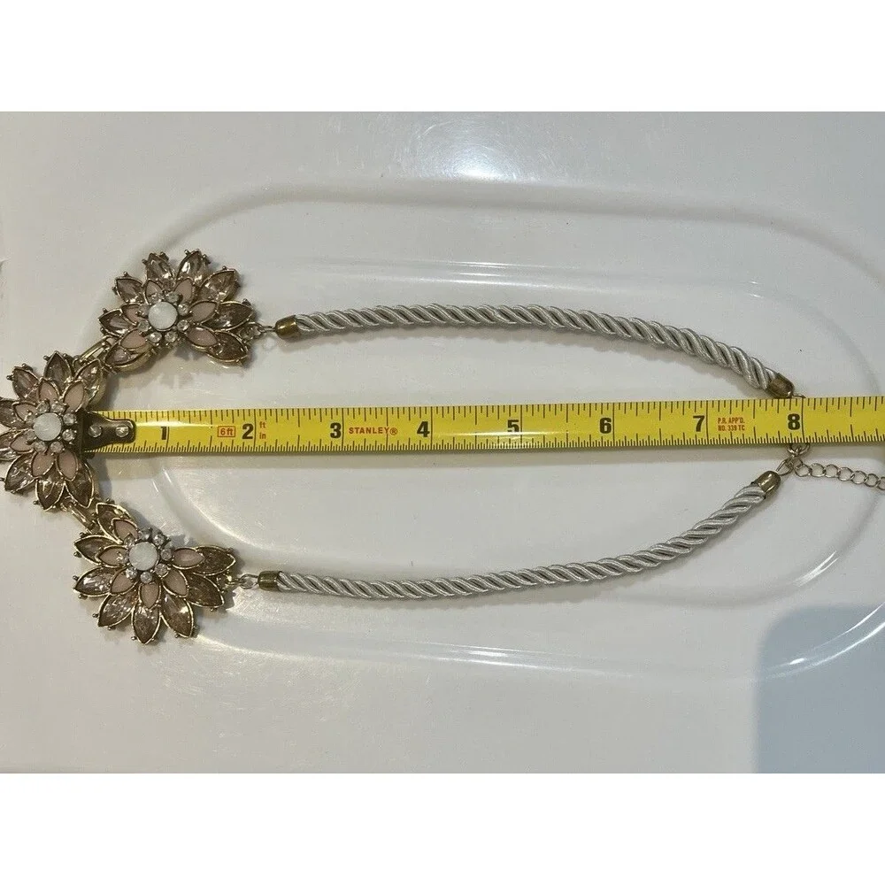 Bib Floral Statement Necklace Fairy Grunge Rhinestone Gold Tone Necklace Glam